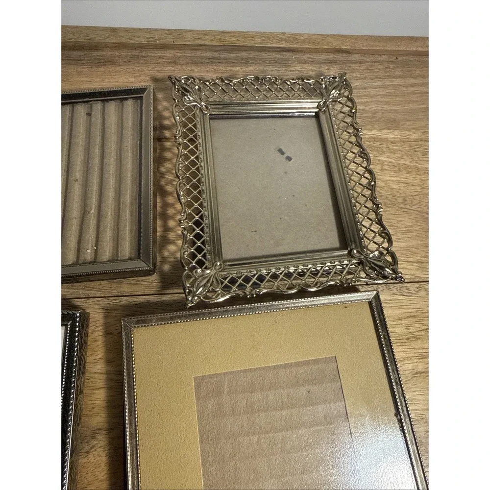 Lot Of 4 Vintage Small Ornate Mixed Metal Brass Picture Frames Gallery Wallet